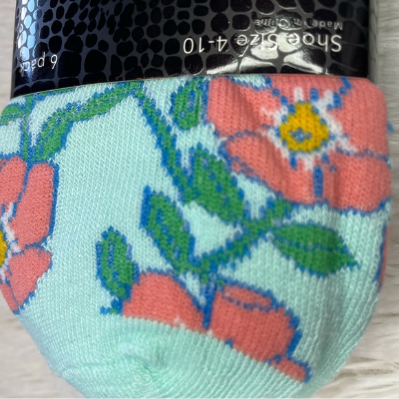 NWT Teal, pink, white and orange, floral print size 4-10 socks 6 pairs included - Picture 2 of 8